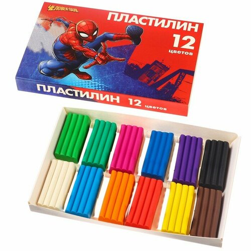 Пластилин 12 цветов 180 г «Супергерой», Человек-паук пластилин 12 цветов 180 г супергерой человек паук