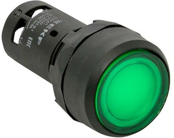Кнопка плоская EKF PROxima SW2C-10D 24 В IP54 без фиксации с подсветкой зеленая