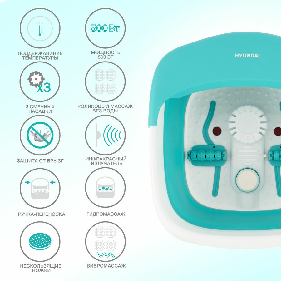 Гидромассажная ванночка для ног Hyundai H-FB4551, белый, бирюзовый