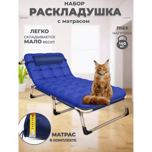 Туристическая раскладушка с толстым синим матрасом, Traveltop, 4п, 190х67х28, до140кг