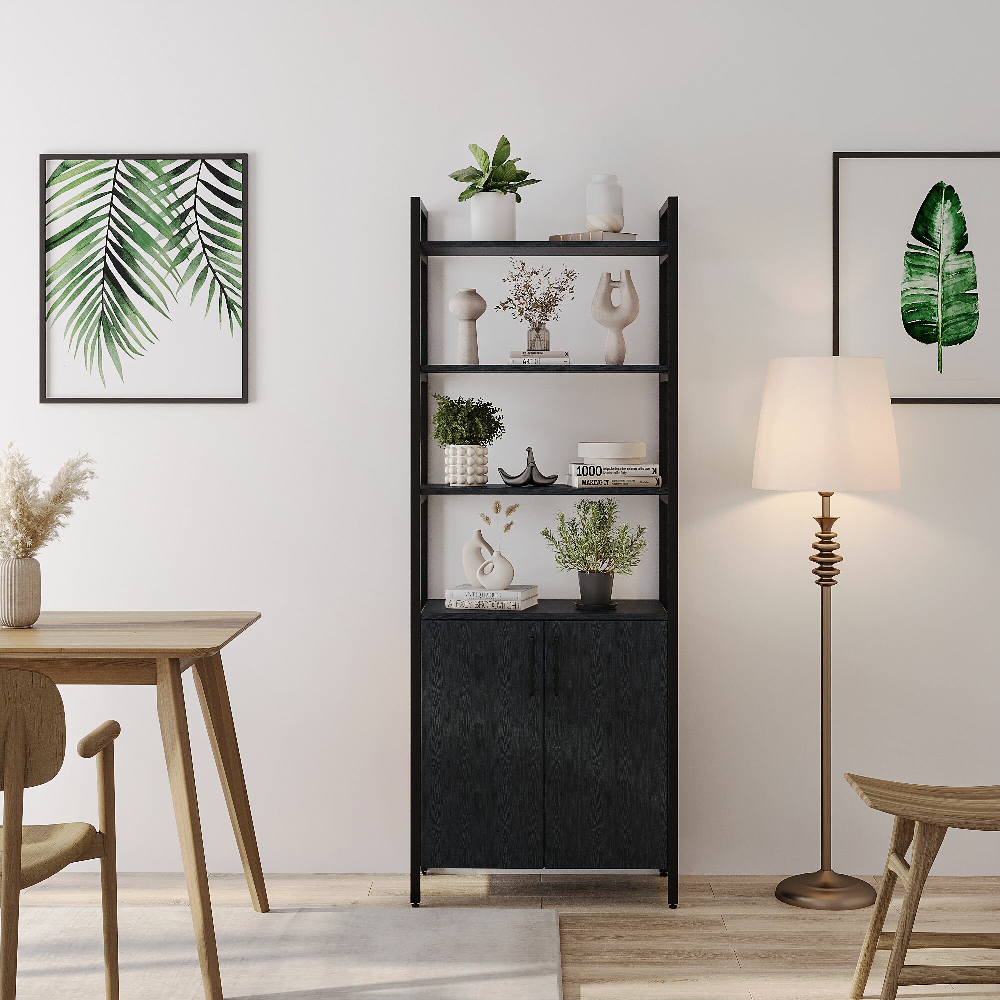 Дизайнерский Стеллаж лофт BRUNO с дверцами и полками (180х68х34см) Дуб Ниагара (венге)