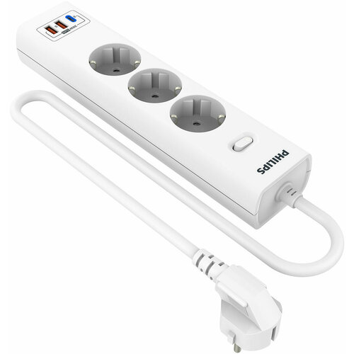 Сетевой фильтр Philips 3 Розетки с USB PDQC30 5912 В 30 Вт кабель - 3м белый 3314₽