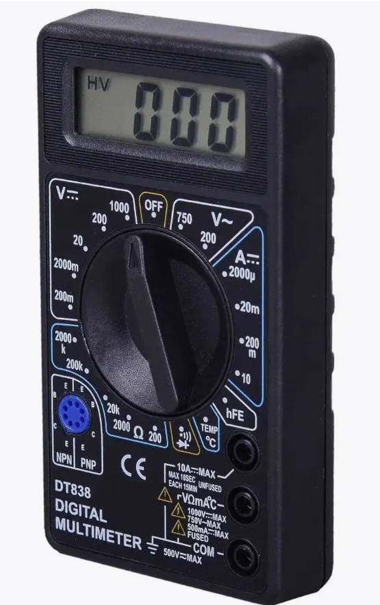 Мультиметры Мультиметр DT-838, чёрный, цифровой, защита от перегрузки, звуковая прозвонка, с термопарой