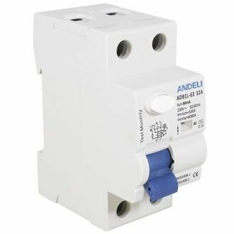Автоматический выключатель ADB1L-63 2P 32A 30mA тип AC 6kA (ANDELI)