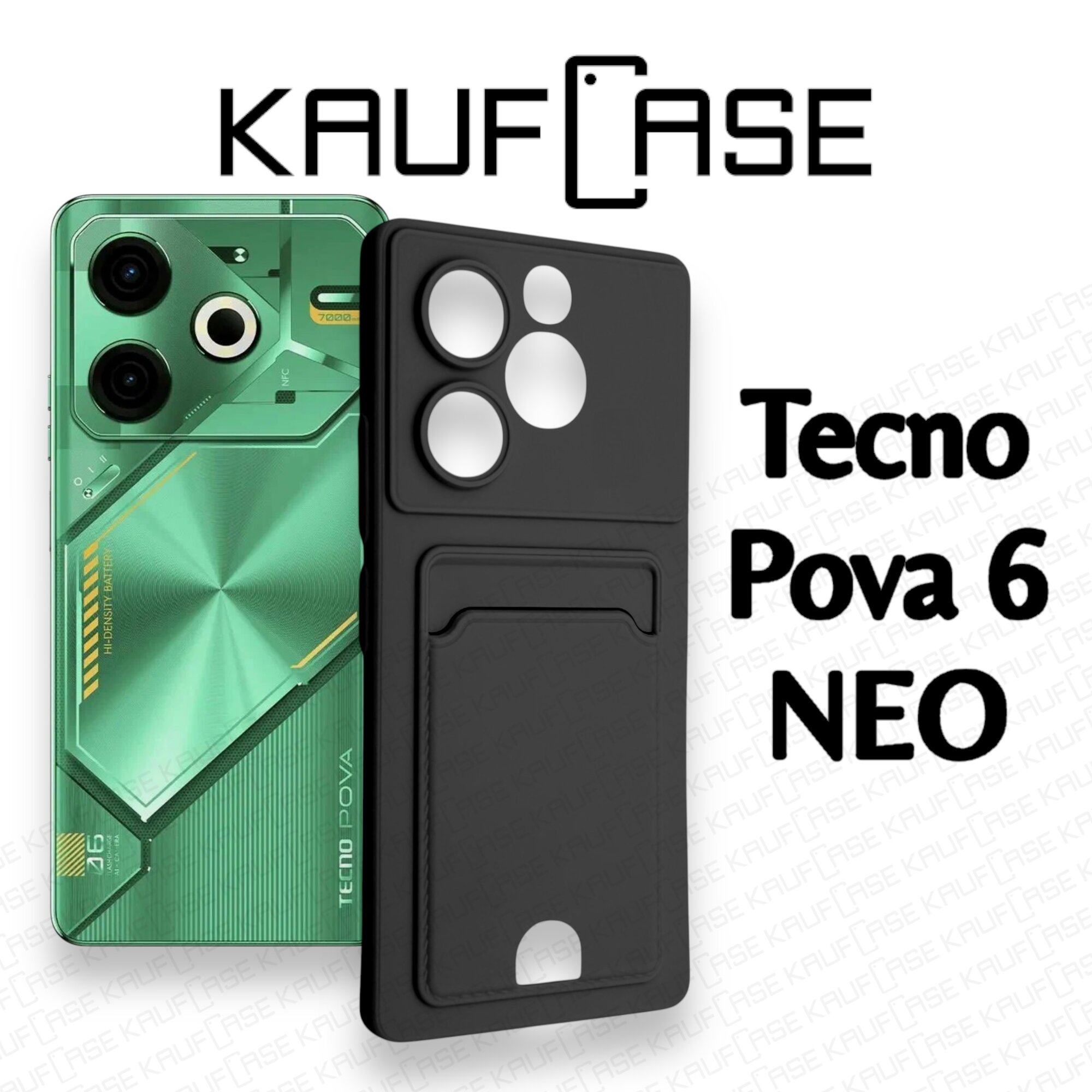 Силиконовый матовый чехол на Tecno Pova 6 NEO (6.78"), черный. Карман для пластиковых карт — фото 1