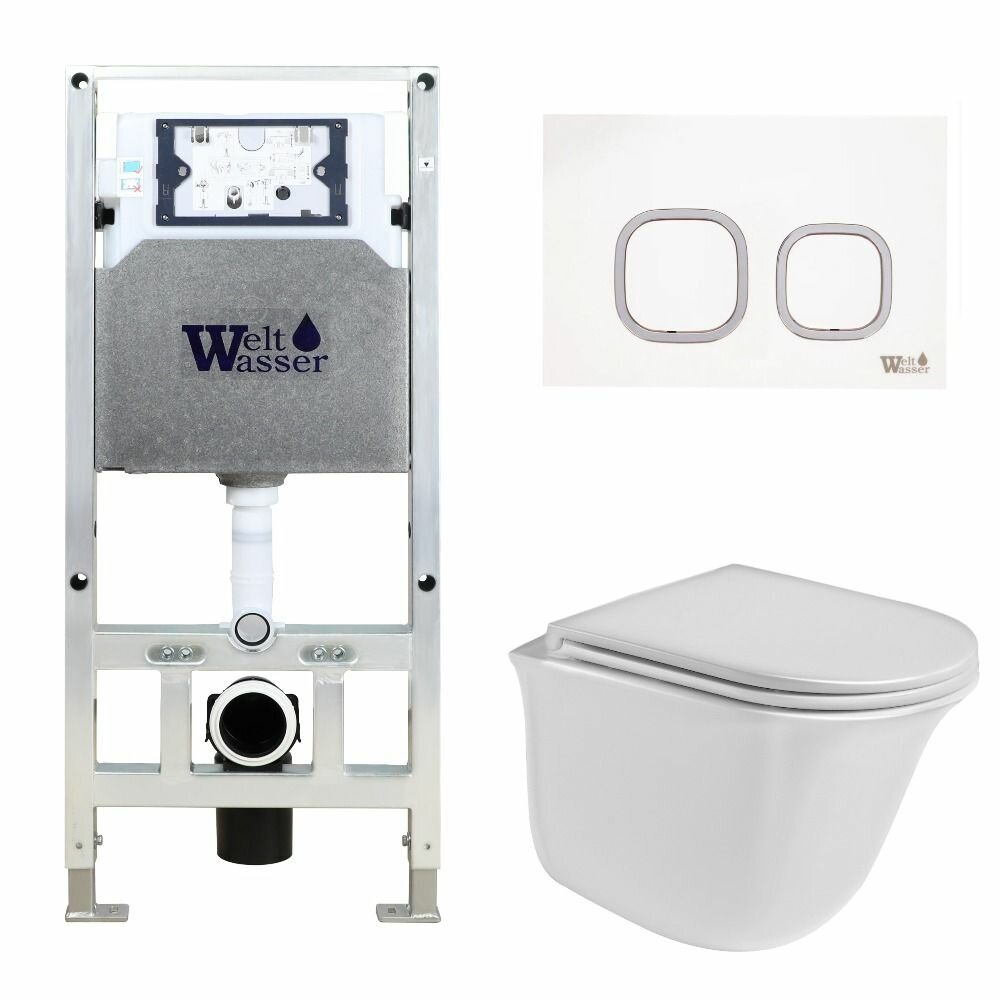 Комплект Weltwasser унитаз Telbach 004 GL-WT + инсталляция + кнопка Amberg RD-WT - фото №1