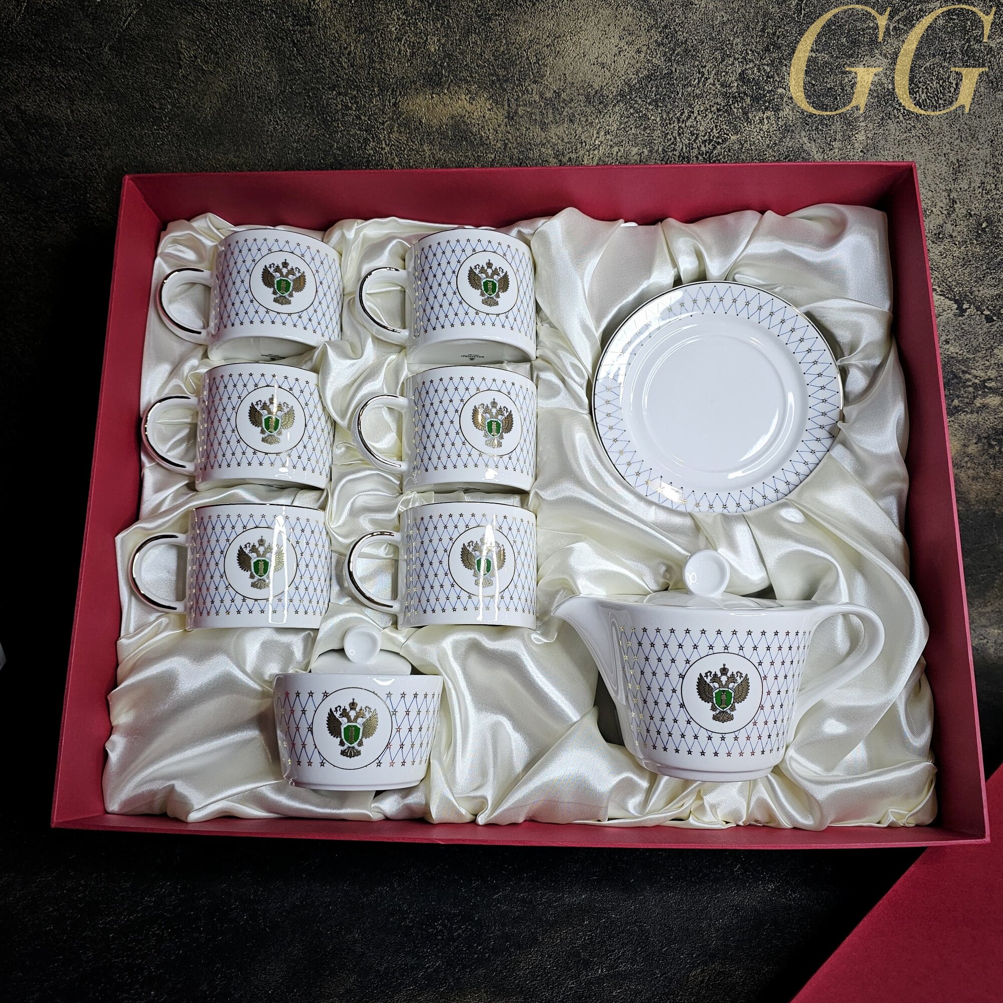 Фарфоровый набор на 6 персон,14 предметов 250 мл и Чайника 500 мл "Прокуратура РФ"