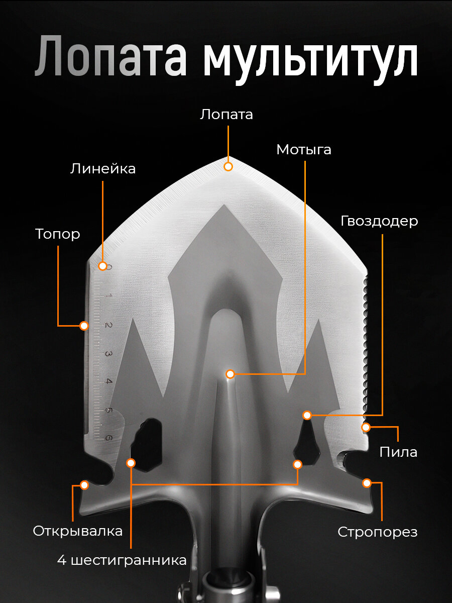Лопата Conflate автомобильная, складная, саперная, туристическая, штыковая, 17в1, мультитул, 2-х секционная — фото 1