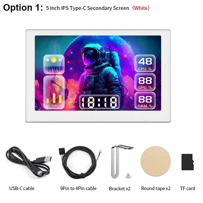 TROYPROLY 5/7 дюймов USB дисплей, 5 Inch-White