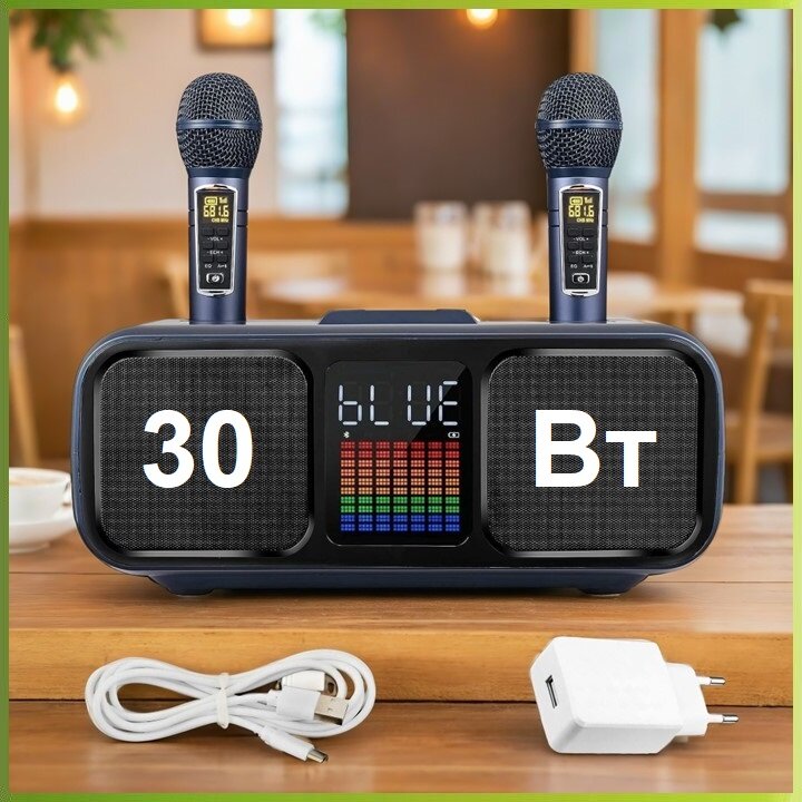 REXUS SD-318 (Dark Blue) - беспроводная система караоке, 2 радиомикрофона, USB, Bluetooth, Optical, Coaxial