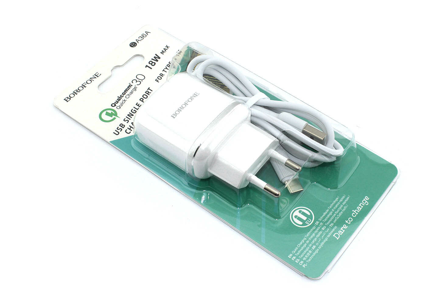 Блок питания (сетевой адаптер) BOROFONE BA36A High speed, USB-порт, с кабелем Type-C, белый
