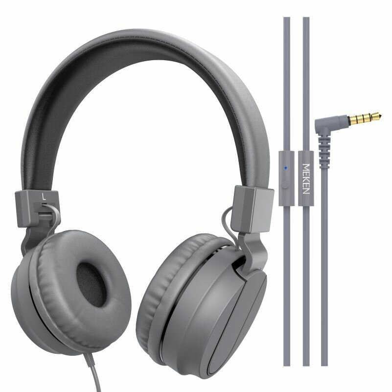 Наушники полноразмерные проводные с микрофоном для телефона с L-образным штекером 3.5мм