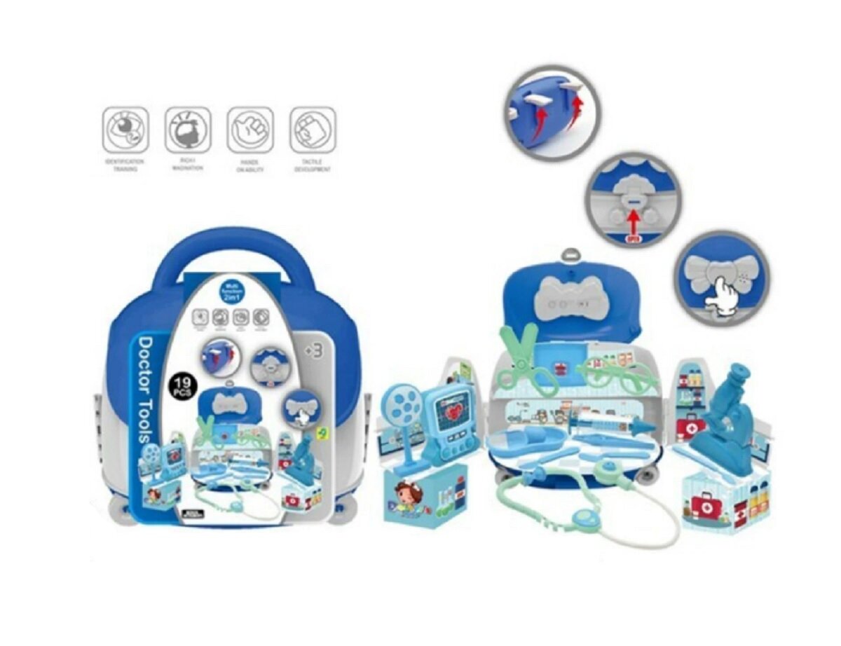 Набор доктора JFTOYS, пластик, в чемодане, голубой, для девочек и мальчиков, от 3 лет