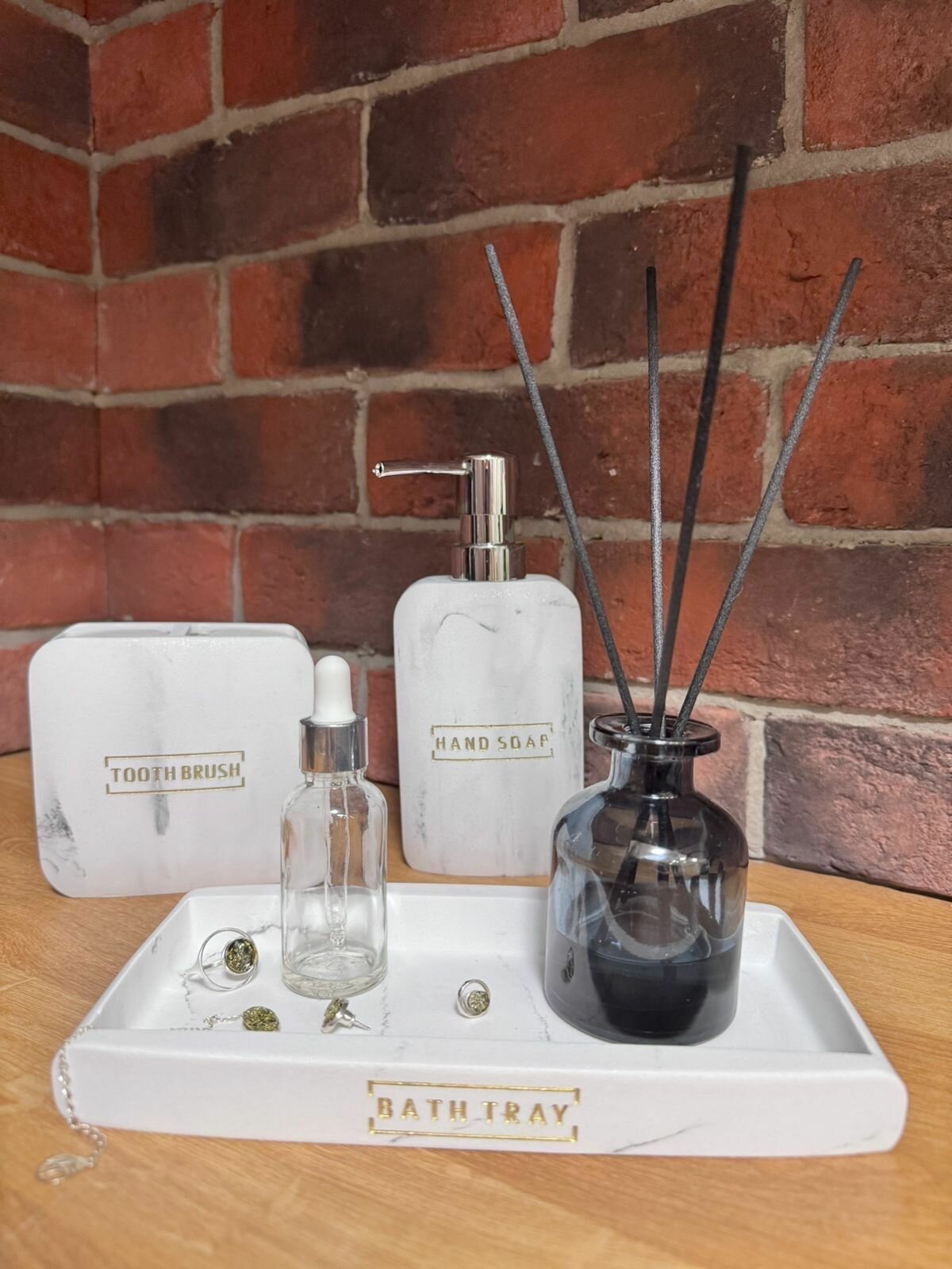 Набор аксессуаров для ванной комнаты 3 предмета, белый мрамор