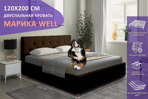 Изображение товара Кровать двуспальная Марика WELL 120х200 см, с ортопедическим подъемным механизмом, цвет черно-коричневый