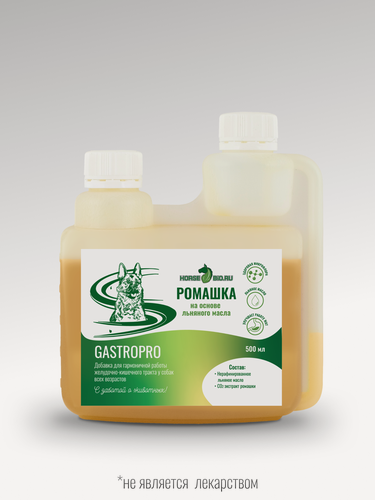 Изображение товара Добавка к корму Horse-Bio Эликсир ромашка GastroPro для собак на основе льняного масла, 500 мл