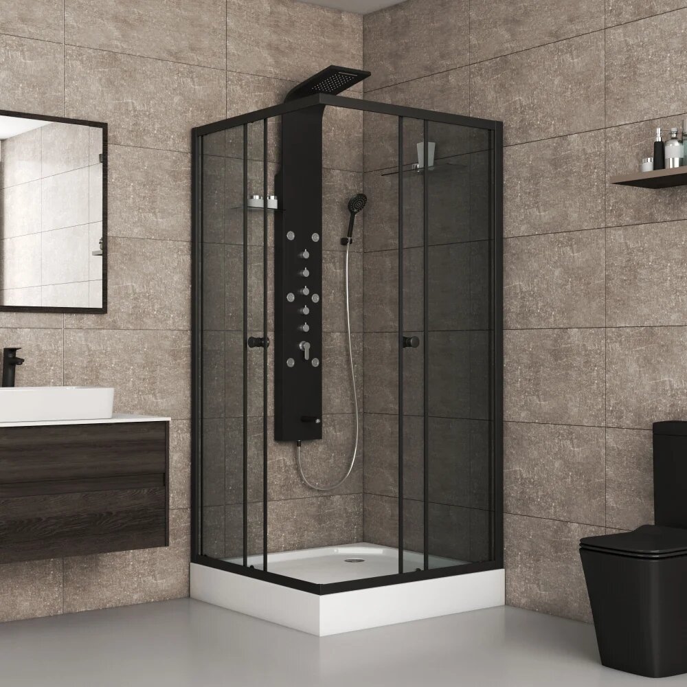 Душевой уголок Niagara Eco NG-009-14QT с поддоном стеклянный черный 90x90 с низким поддоном квадратный раздвижной