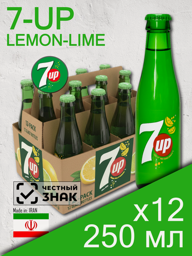 Изображение товара 7UP Lemon-Lime, 0.25 л, 12 шт, стекло (газированный напиток Севен Ап, Лимон и лайм, стеклянная бутылка, 7-UP, 7-АП, 7АП)