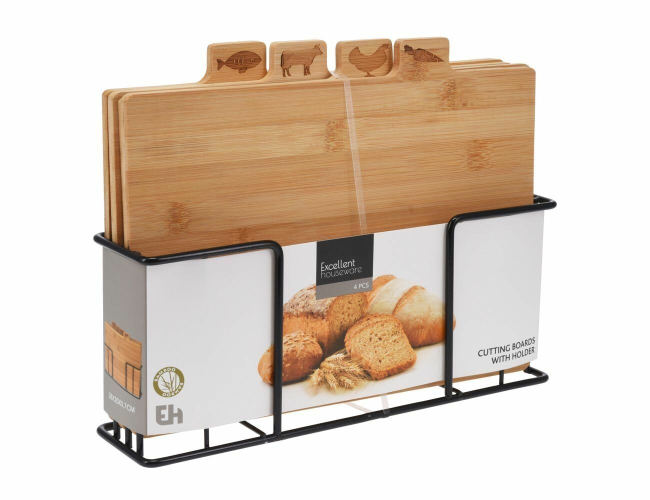 Набор разделочных досок дискрет с подставкой, бамбук, металл, 28х20 см, 5 предметов, Koopman International 170492060