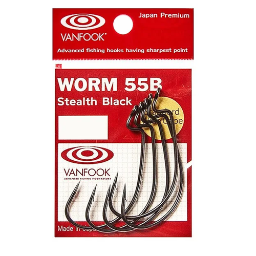 крючки vanfook офсетные worm 55b stealth black 4 0 5шт VANFOOK Крючок офсетный VANFOOK WORM-55B (Размер # 2/0; 7шт Stealth Black)