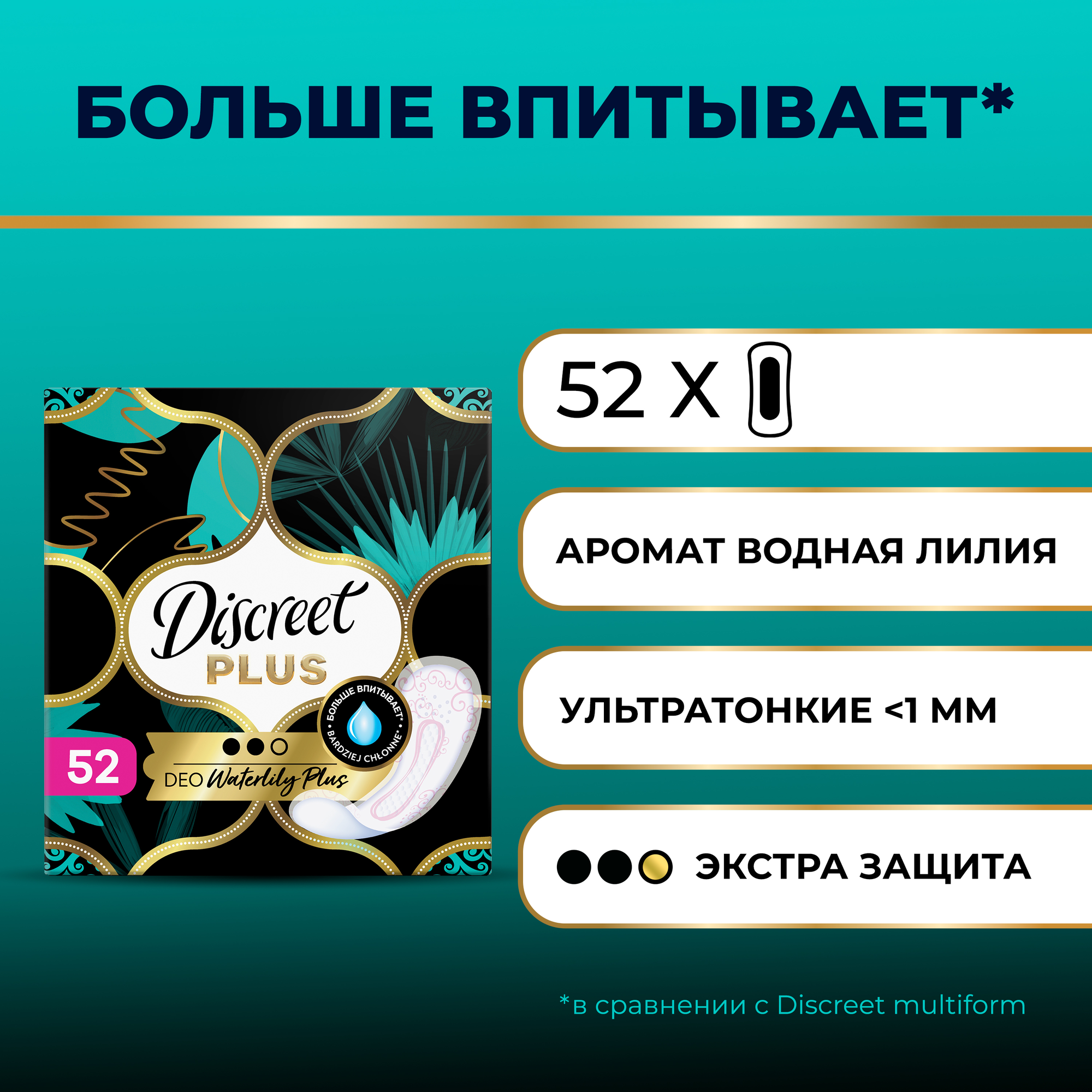 Прокладки Discreet Deo Water Lily Plus Trio ежедневные 52шт