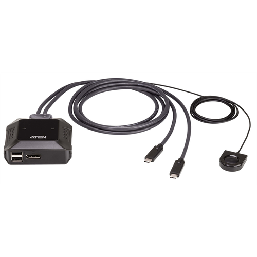 Квм переключатель ATEN 2-Port USB-C 4K DisplayPort Cable KVM Switch (US3312-AT) kvm переключатель aten cs22h [cs22h at] кабельный 2 порта usb 4k hdmi пульт удаленного переключения порта aten cs22h