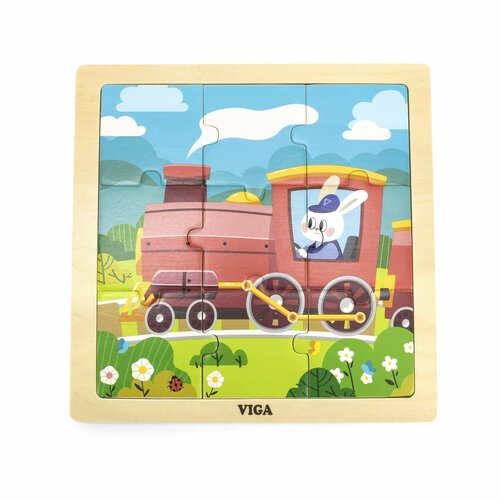 Развивающие игрушки из дерева Viga Toys Развивающая игра-пазл для детей Поезд (9 элементов) дерево 44631 развивающие игрушки из дерева viga toys развивающая игра пазл для детей уточки 9 элементов дерево 44621