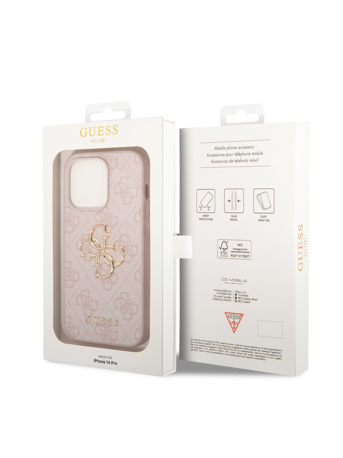 Guess для iPhone 14 Pro чехол PU 4G Big metal logo Hard Pink