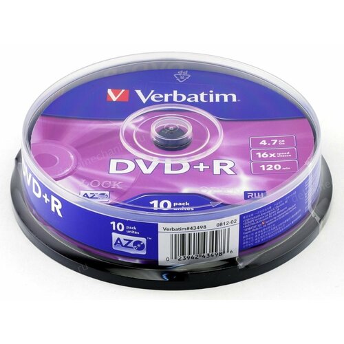 DVD+R 4.7GB Verbatim 16x (упаковка 10шт. на шпинделе) (43498)