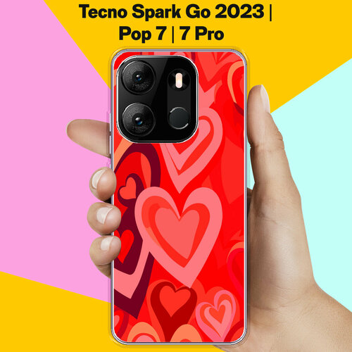 Силиконовый чехол на Tecno Spark Go 2023 / Tecno Pop 7 Pro /. Tecno Pop 7 Красные Сердца / для Техно Спарк Го 2023 / Поп 7 / Поп 7 Про