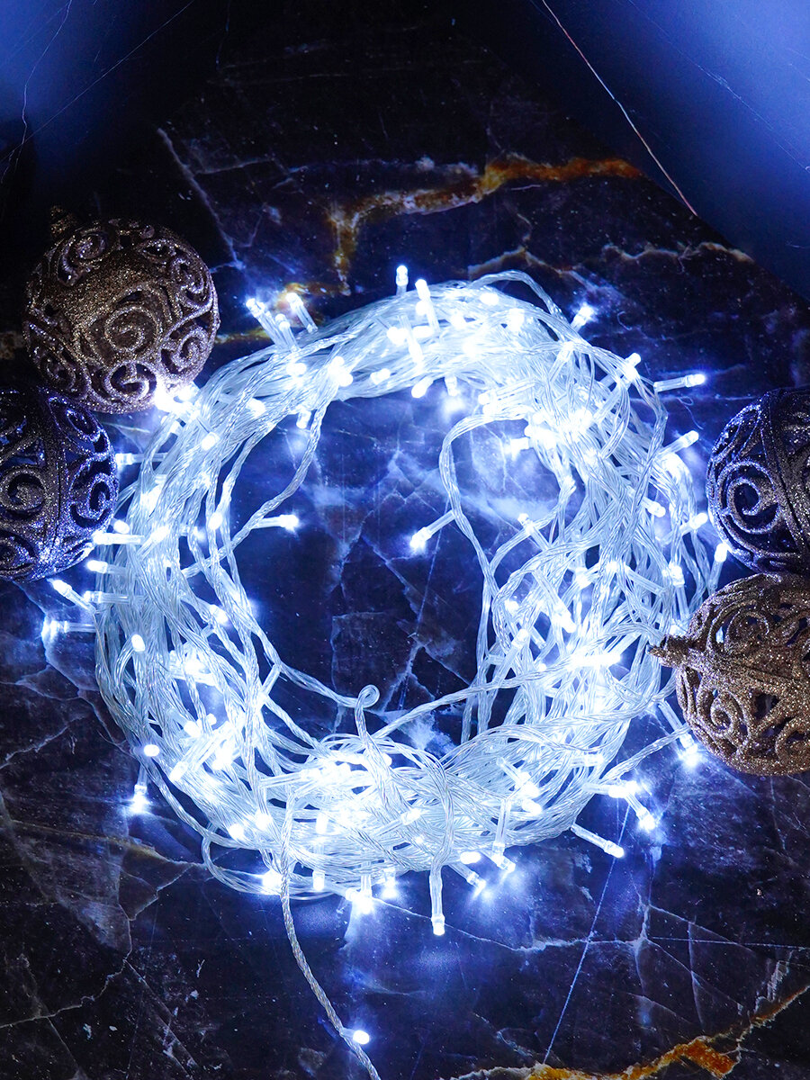 Электрогирлянда интерьерная Round Plastic Bulbs Светодиодная 160 ламп, 17 м, питание от сети 220В, 1 шт
