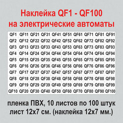 Наклейки "QF 1-100" для маркировки электрических автоматов, 10 листов