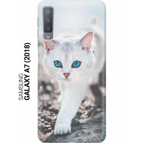 ультратонкий силиконовый чехол накладка для samsung galaxy j6 2018 с принтом голубоглазый кот Ультратонкий силиконовый чехол-накладка для Samsung Galaxy A7 (2018) с принтом Голубоглазый кот