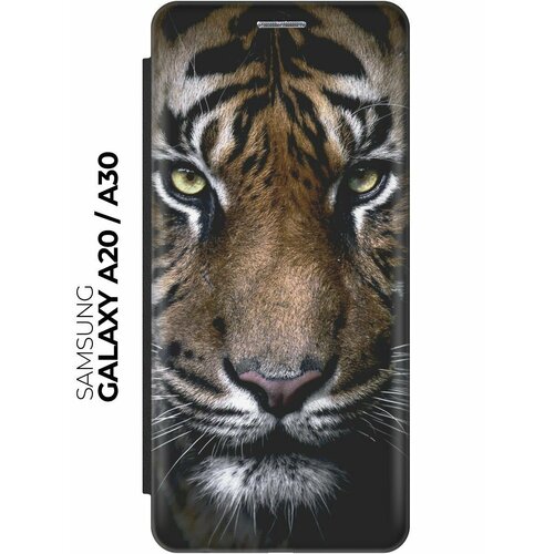 Чехол-книжка Тигр на Samsung Galaxy A20 / A30 / Самсунг А20 / А30 черный дизайнерский горизонтальный чехол книжка для самсунг а30 самсунг а20 рычащий тигр
