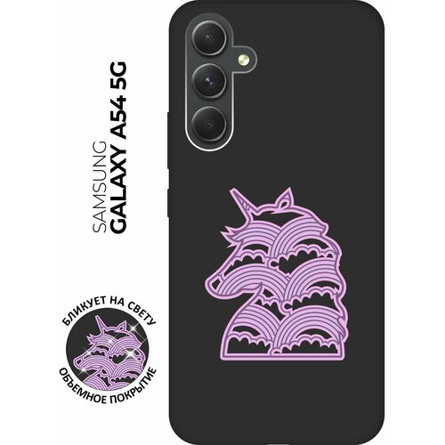Матовый чехол Rainbow Unicorn для Samsung Galaxy A54 5G / Самсунг А54 с 3D эффектом черный черный, фиолетовый
