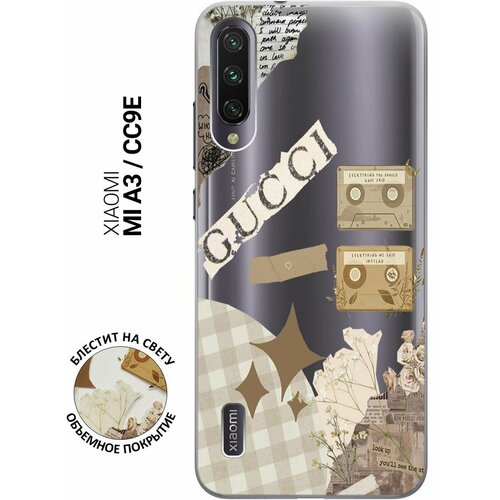 Силиконовый чехол на Xiaomi Mi A3, CC9e, Сяоми Ми А3, Ми СС9е с 3D принтом GUCCI Stickers прозрачный матовый чехол cute stickers для xiaomi mi a3 cc9e сяоми ми а3 ми сс9е с 3d эффектом черный