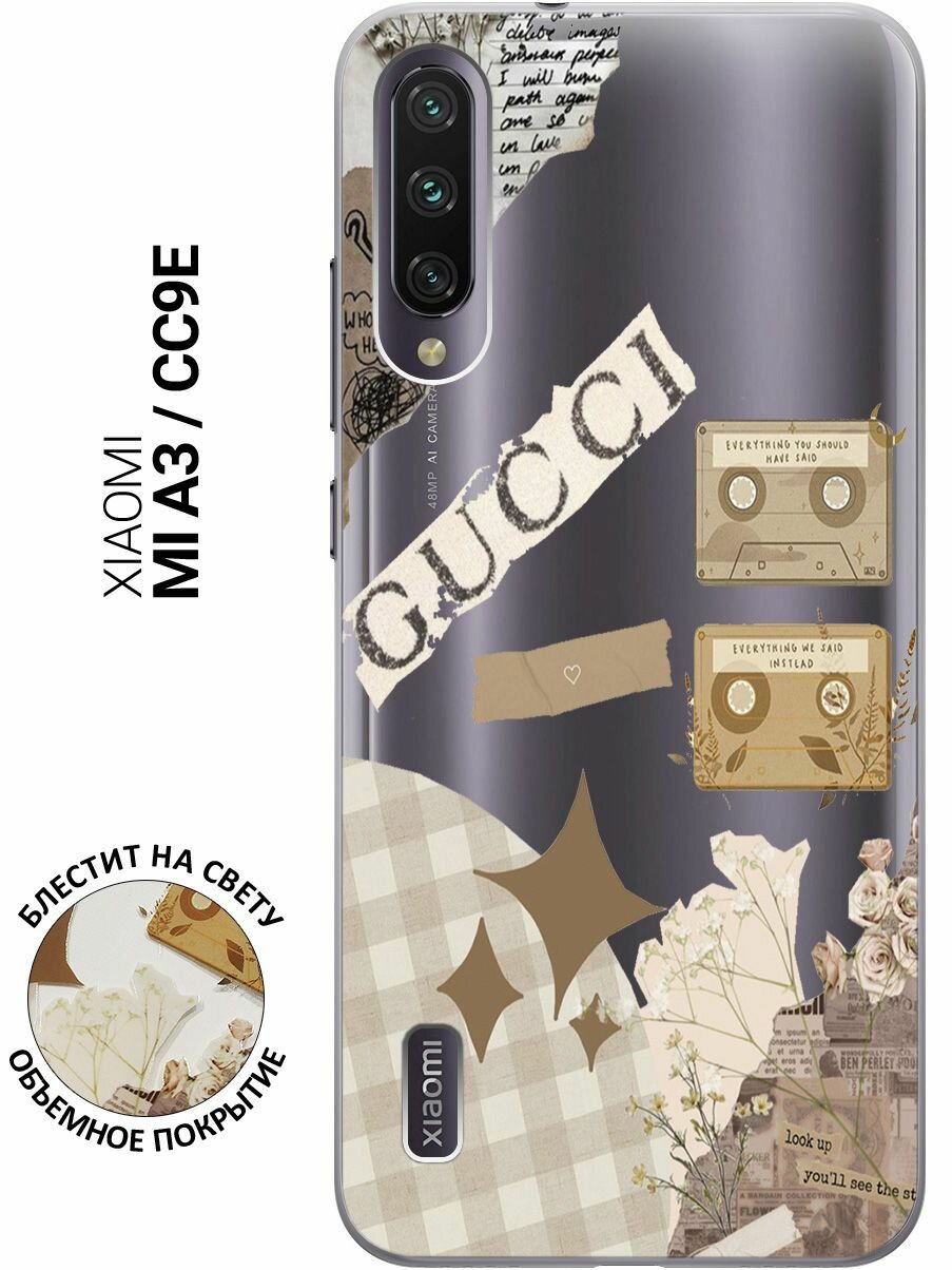 Силиконовый чехол на Xiaomi Mi A3, CC9e, Сяоми Ми А3, Ми СС9е с 3D принтом "GUCCI Stickers" прозрачный