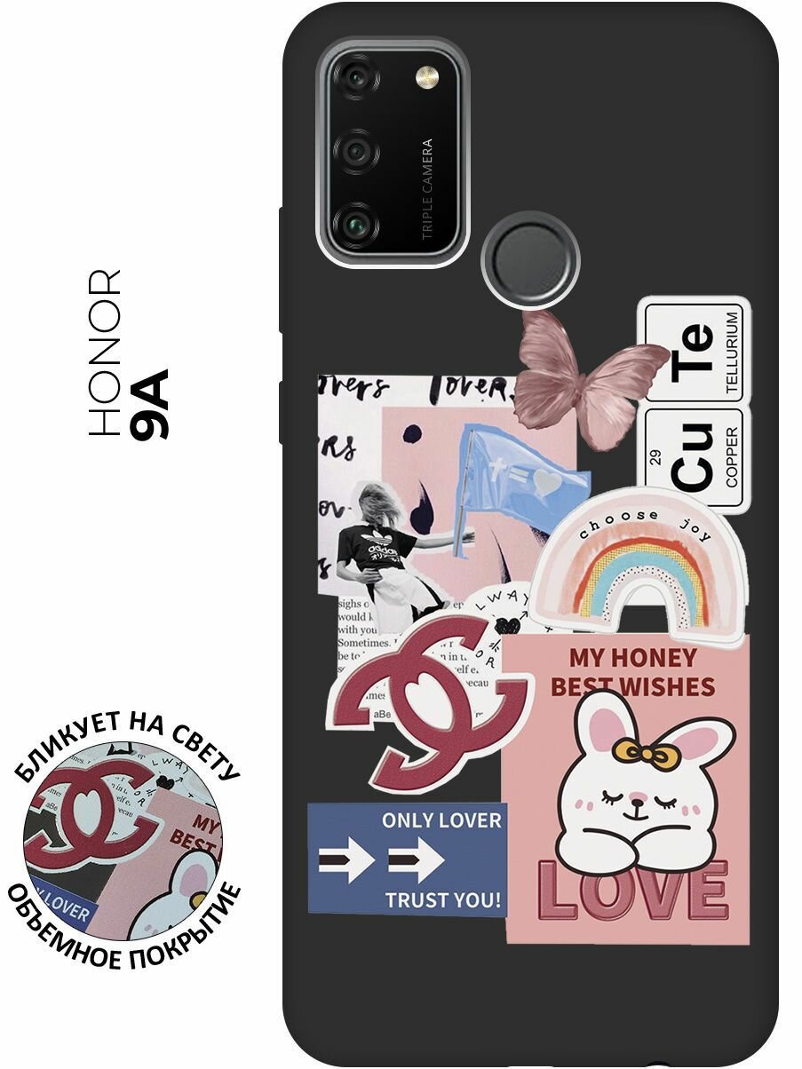 Матовый чехол Cute Stickers для Honor 9A / Хонор 9А с 3D эффектом черный