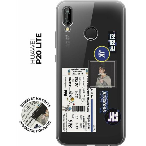 Силиконовый чехол с принтом BTS Stickers для Huawei P20 Lite / Nova 3e / Хуавей П20 Лайт / Нова 3Е силиконовый чехол на huawei p20 lite nova 3e хуавей п20 лайт нова 3е с 3d принтом indifference прозрачный