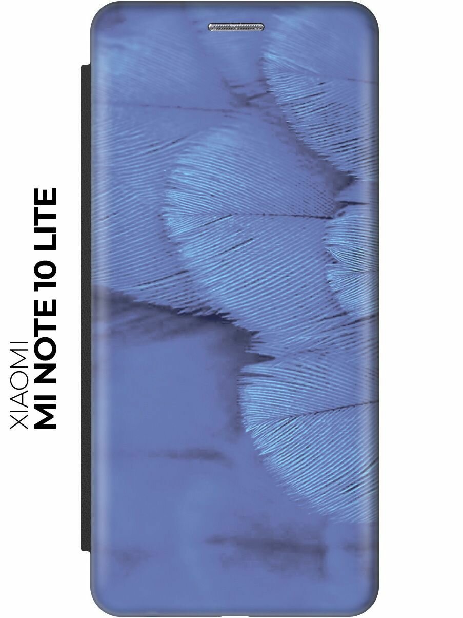 Чехол-книжка Голубые перья на Xiaomi Mi Note 10 Lite / Сяоми Ми Ноут 10 Лайт черный