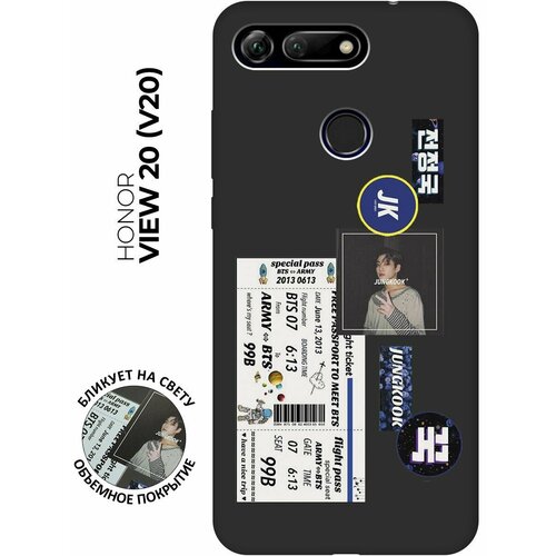 Матовый чехол BTS Stickers для Honor View 20 (V20) / Хонор Вив 20 с 3D эффектом черный матовый чехол camomiles для honor view 20 v20 хонор вив 20 с 3d эффектом черный