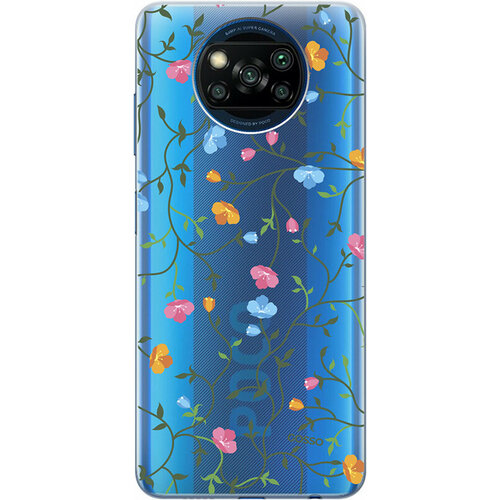 Ультратонкий силиконовый чехол-накладка ClearView для Xiaomi Poco X3 с 3D принтом Сurly Flowers ультратонкий силиконовый чехол накладка clearview 3d для xiaomi redmi note 8t с принтом сurly flowers