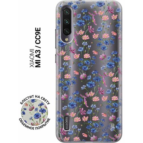 Ультратонкий силиконовый чехол-накладка Transparent для Xiaomi Mi A3, CC9e с 3D принтом Lovely Cornflowers ультратонкий силиконовый чехол накладка transparent для xiaomi mi 11 lite 4g с 3d принтом lovely cornflowers