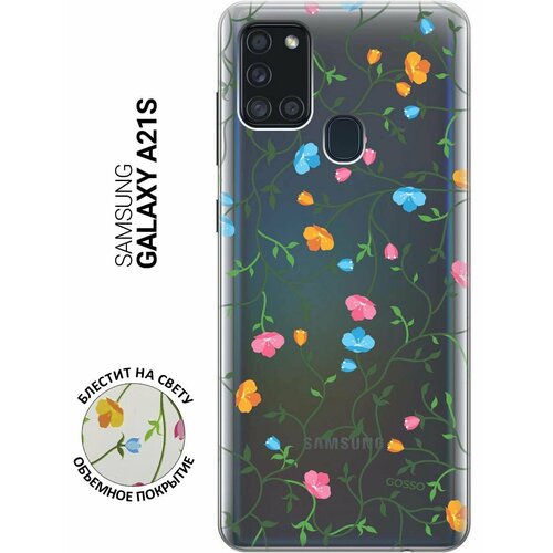 Ультратонкий силиконовый чехол-накладка ClearView 3D для Samsung Galaxy A21s с принтом Сurly Flowers ультратонкий силиконовый чехол накладка clearview 3d для samsung galaxy a52 с принтом сurly flowers