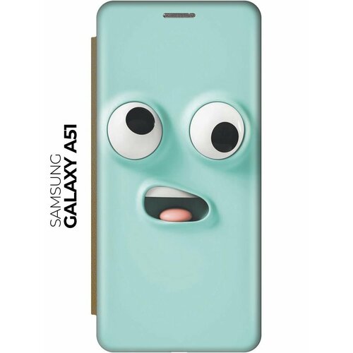 Чехол-книжка Голубое лицо на Samsung Galaxy A51 / Самсунг А51 с эффектом блика золотой чехол книжка голубое лицо на samsung galaxy s22 самсунг с22 с эффектом блика золотой