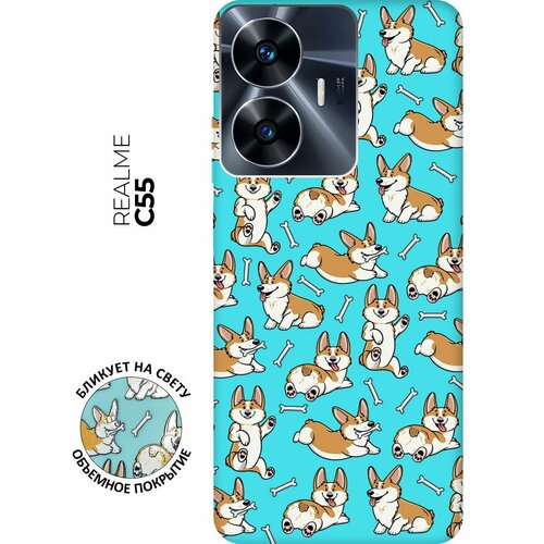 Матовый чехол Corgi Pattern для Realme C55 / Рилми С55 с 3D эффектом мятный матовый чехол corgi pattern для realme c30 рилми с30 с 3d эффектом мятный