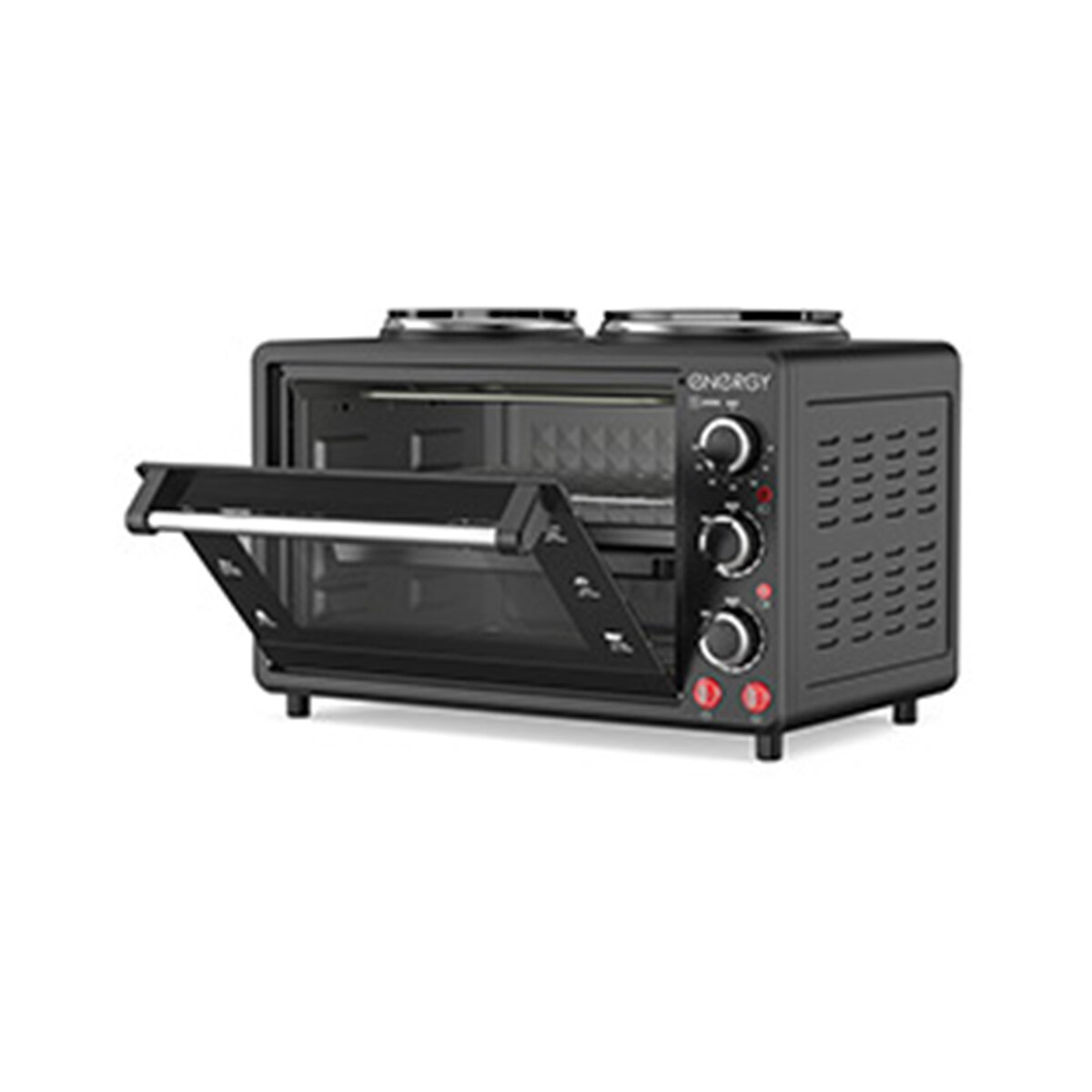 фото Мини-печь Energy GН-26A-B, 26 л, 1400 Вт, таймер, 2 конфорки, черная