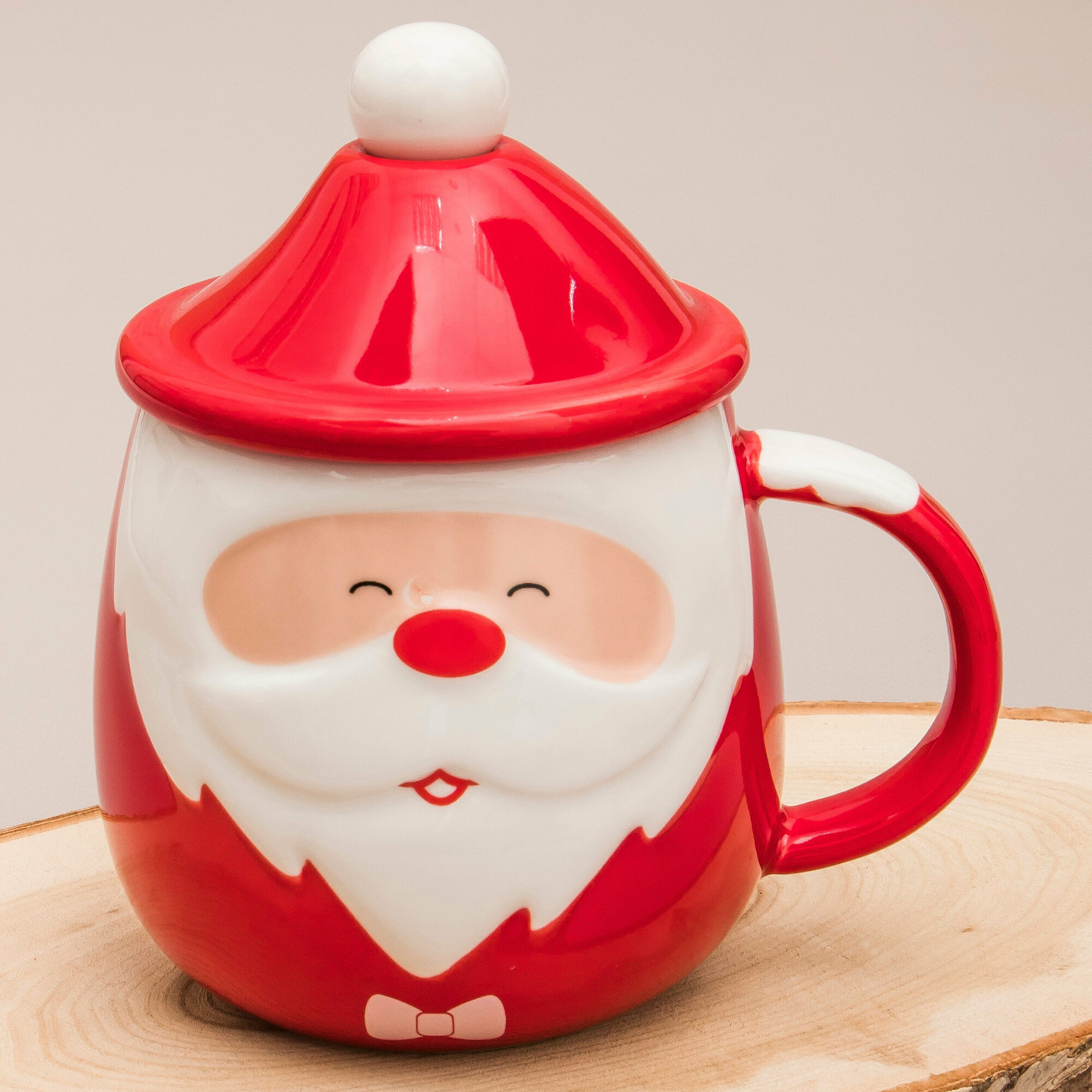 Кружка Новый год Серия N 12 Дед мороз (N 2) 420 мл Эврика, чашка с крышкой и ложкой, новогодняя, подарочная, символ года