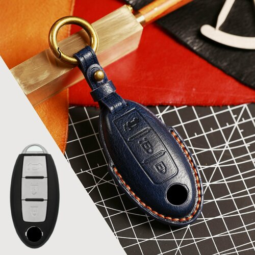 Изображение товара Кожаный синий чехол MyPads M-269098 для автомобильного ключа с брелком Infiniti EX35 FX35 FX50 M56 G35 G37 JX35 QX50 QX60 QX80 NISSAN
