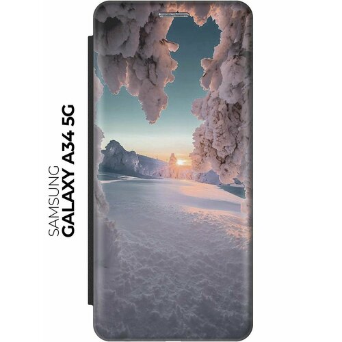 Чехол-книжка Заснеженные ветви на закате на Samsung Galaxy A34 5G / Самсунг А34 черный чехол книжка заснеженные ветви на закате на samsung galaxy s10e самсунг с10е черный